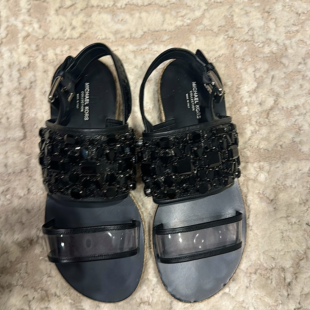Michael Kors Lafayette Embellished Snakeskin Sandal - Black
